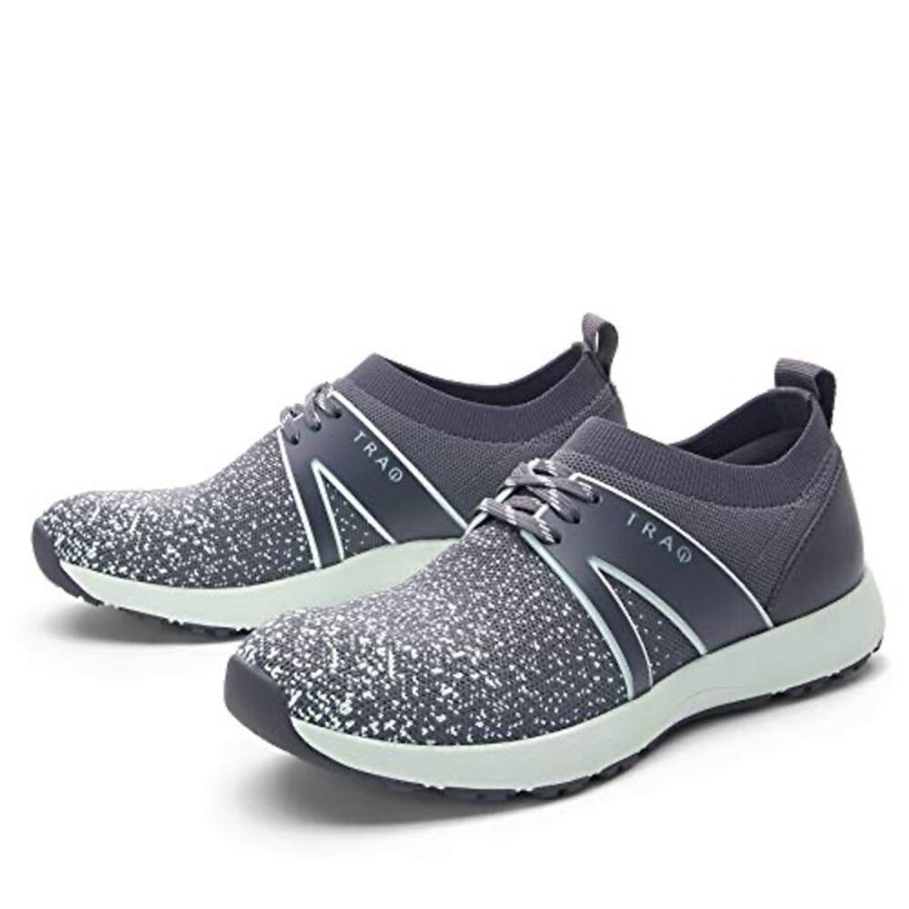 TRAQ by Alegria Qarma Gray Mint Knit Walking Sneakers EU 43